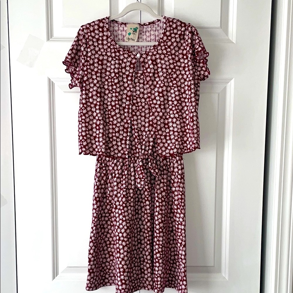 Floral Kids Dress - Maroon and White